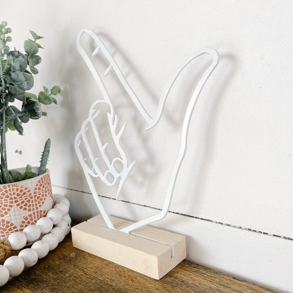 Oklahoma State Hand Sign on Wood Stand