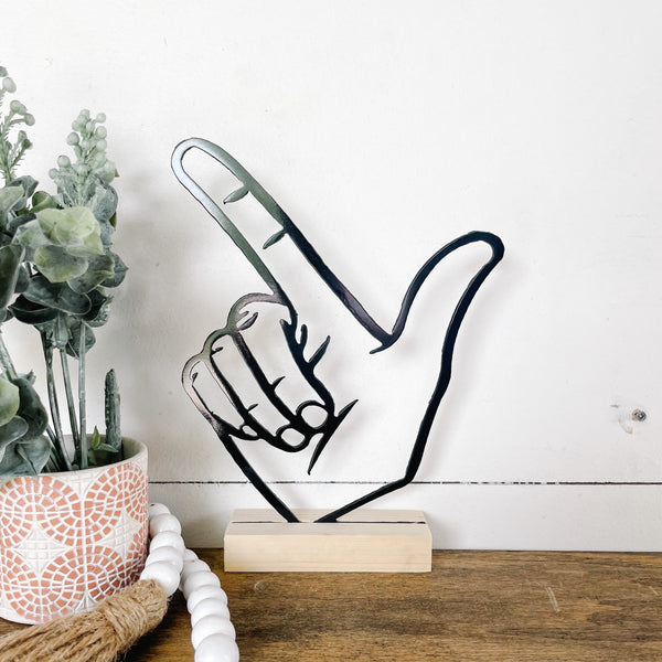 Oklahoma State Hand Sign on Wood Stand