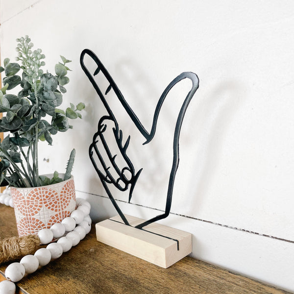 Oklahoma State Hand Sign on Wood Stand
