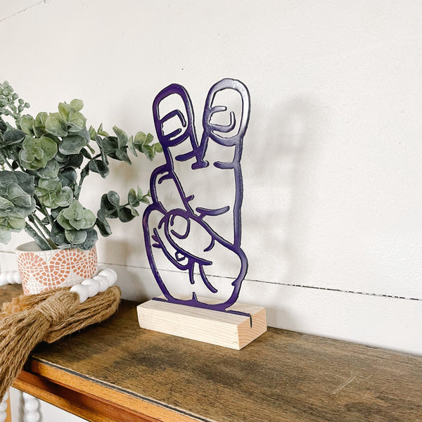 Texas Christian University Hand Sign on Wood Stand