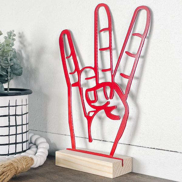 Collegiate Hand Sign on Wood Stand