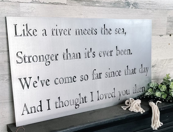 Custom Steel Song Lyrics Sign | 11th Anniversary Gift