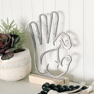 Kansas State Hand Sign on Wood Stand