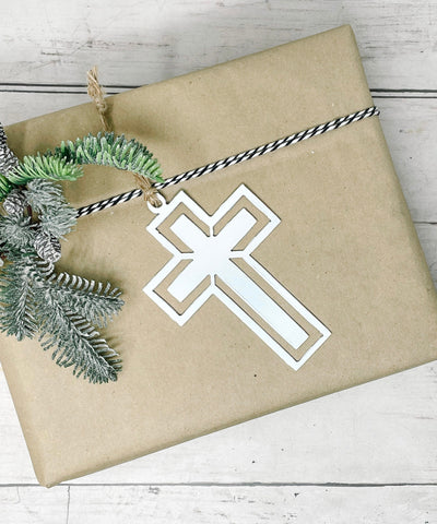 White Cross Metal Ornament