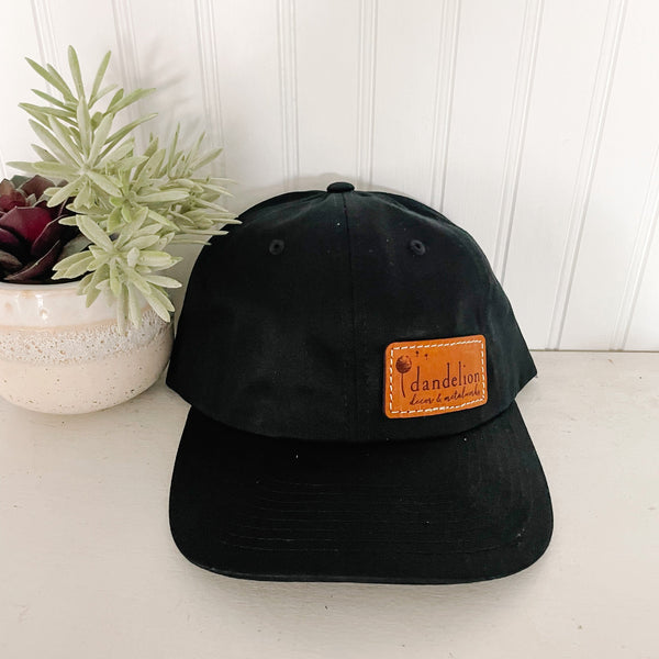 Solid Black Cap with Dandelion Leather Patch