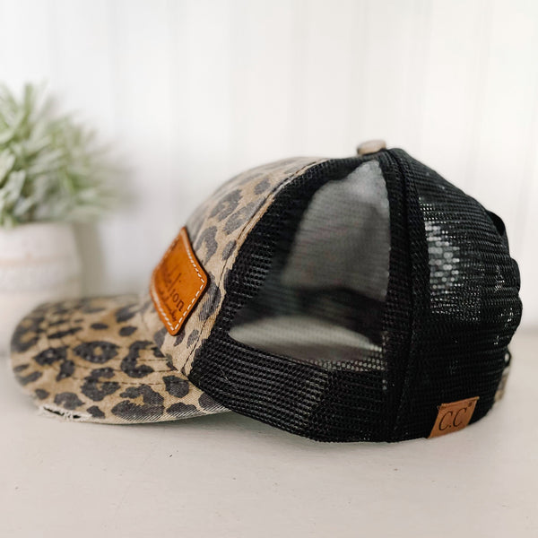 Weathered Cheetah Print Ponytail Cap