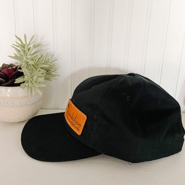 Solid Black Cap with Dandelion Leather Patch