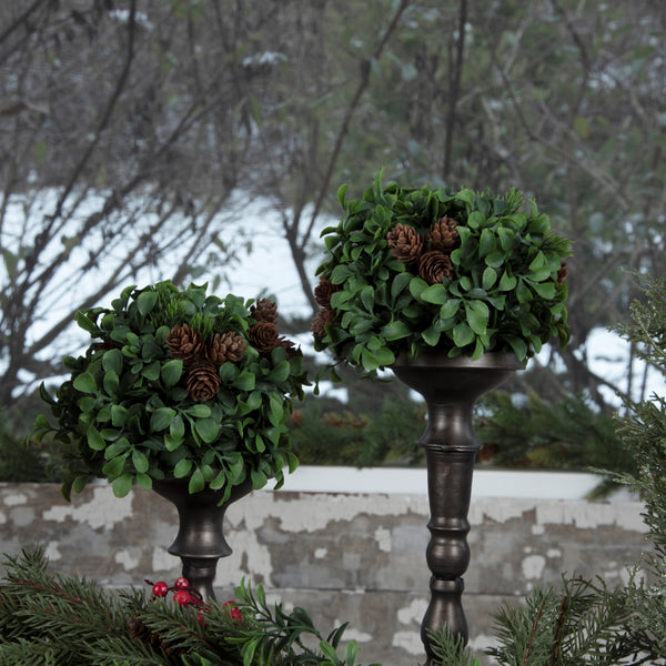 6.5" Boxwood Half Ball w/ Pinecones | CLEARANCE