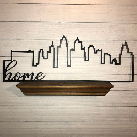 Kansas City Skyline Outline with Farmhouse Script Word "home"