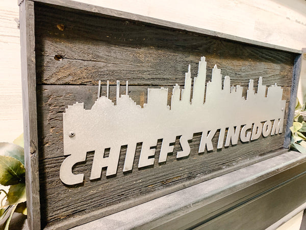 Chiefs Kingdom Kansas City Skyline on Wood