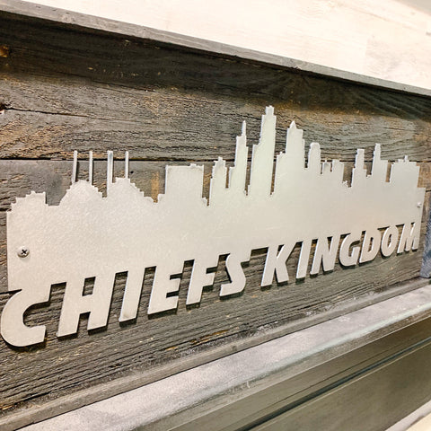 Chiefs Kingdom Kansas City Skyline on Wood