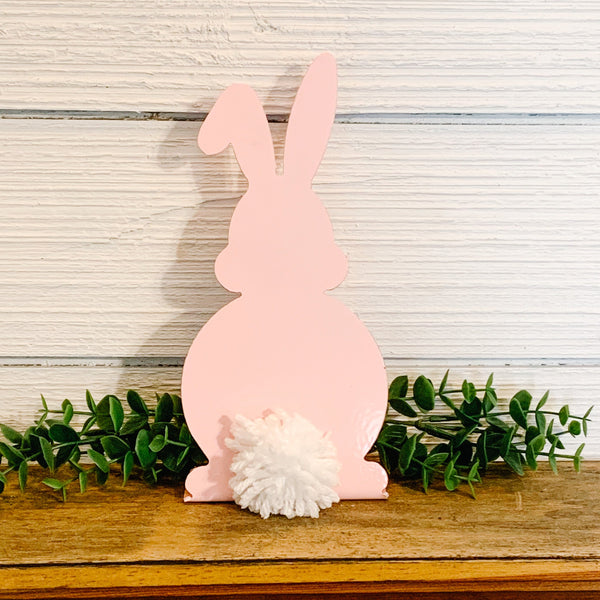 Metal Easter Bunny Shelf Sitter with Pom Pom Tail