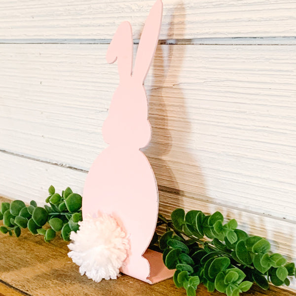 Metal Easter Bunny Shelf Sitter with Pom Pom Tail