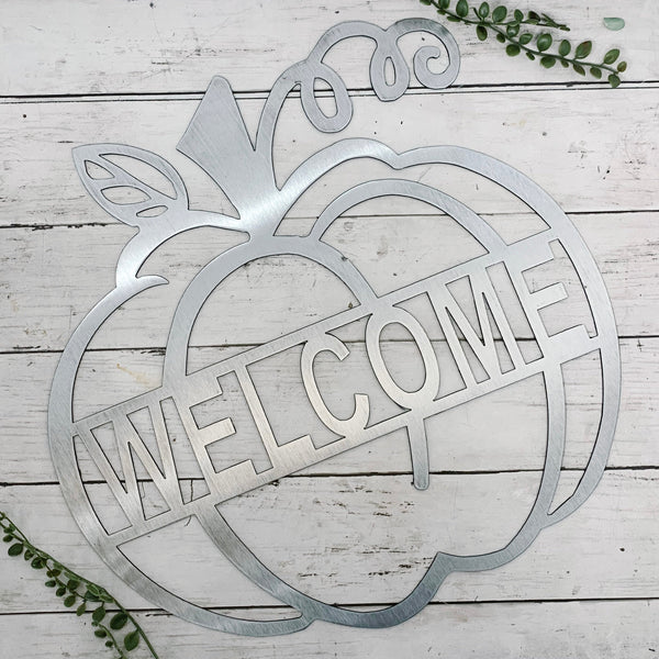 Metal Welcome Pumpkin Sign | Fall Decor