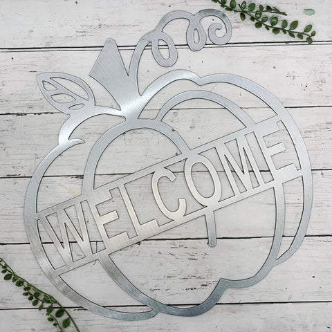 Metal Welcome Pumpkin Sign | Fall Decor