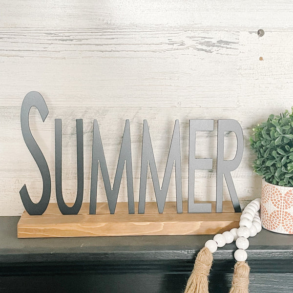 Seasons Shelf Signs | Set of 4 with Wood Stand | Fall, Winter, Summer, Spring
