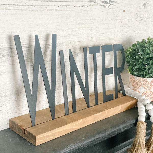 Seasons Shelf Signs | Set of 4 with Wood Stand | Fall, Winter, Summer, Spring