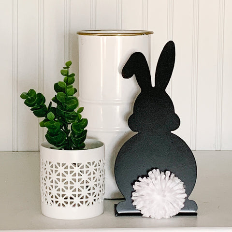 Metal Easter Bunny Shelf Sitter with Pom Pom Tail