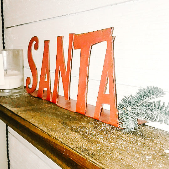 Red Metal Santa Shelf Sign