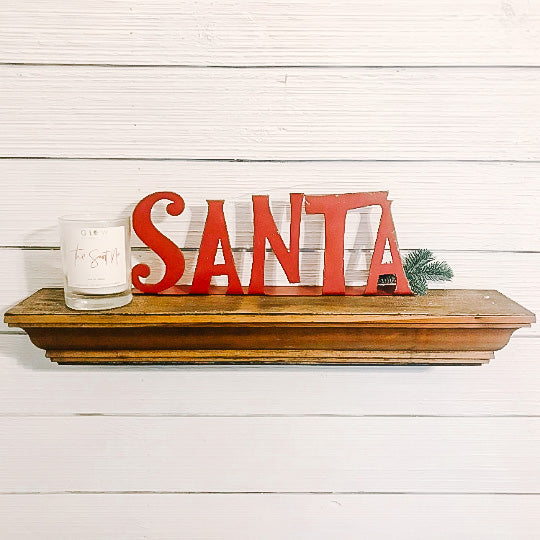 Red Metal Santa Shelf Sign
