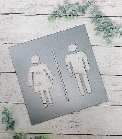 Boy Girl Cutout Framed Metal Bathroom Sign