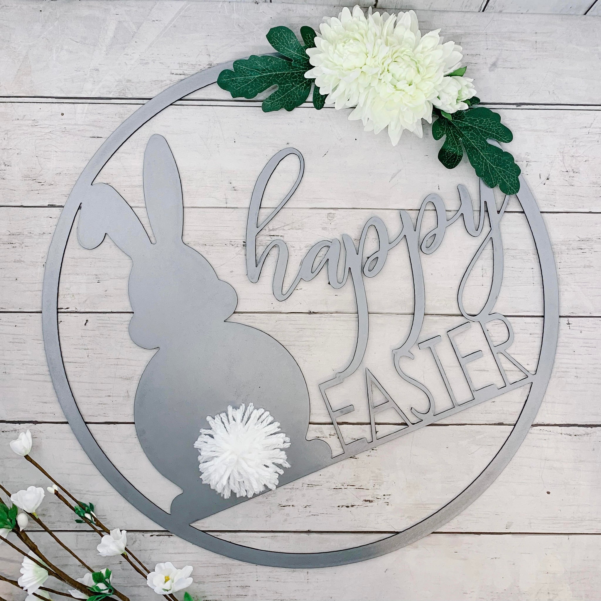 Happy Easter Metal Sign | Easter Bunny Door Hanger