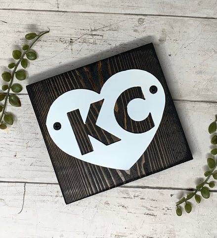 KC Heart on Wood Block
