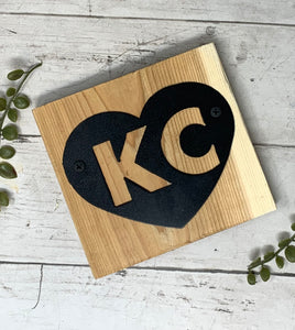 KC Heart on Wood Block