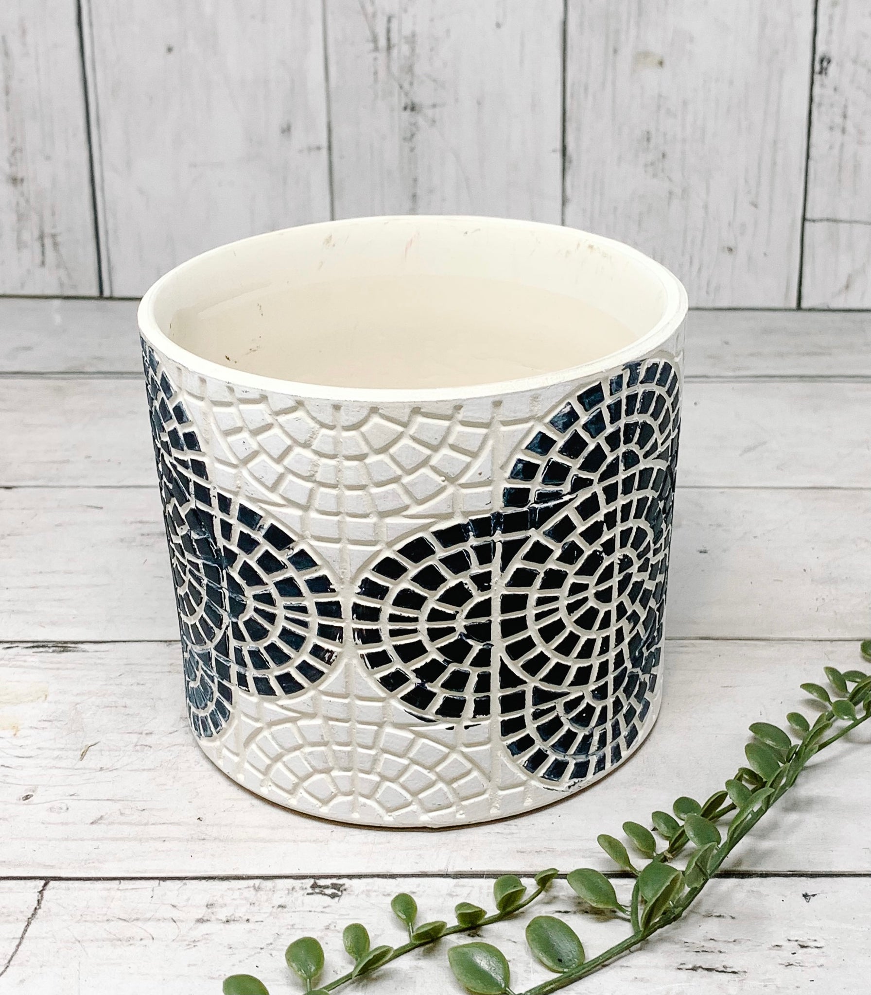 Black White Mosaic Ceramic Flower Pot
