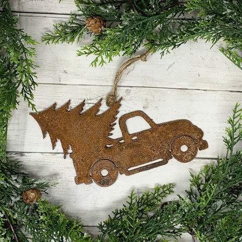 Rusty Vintage Truck with Tree Ornament