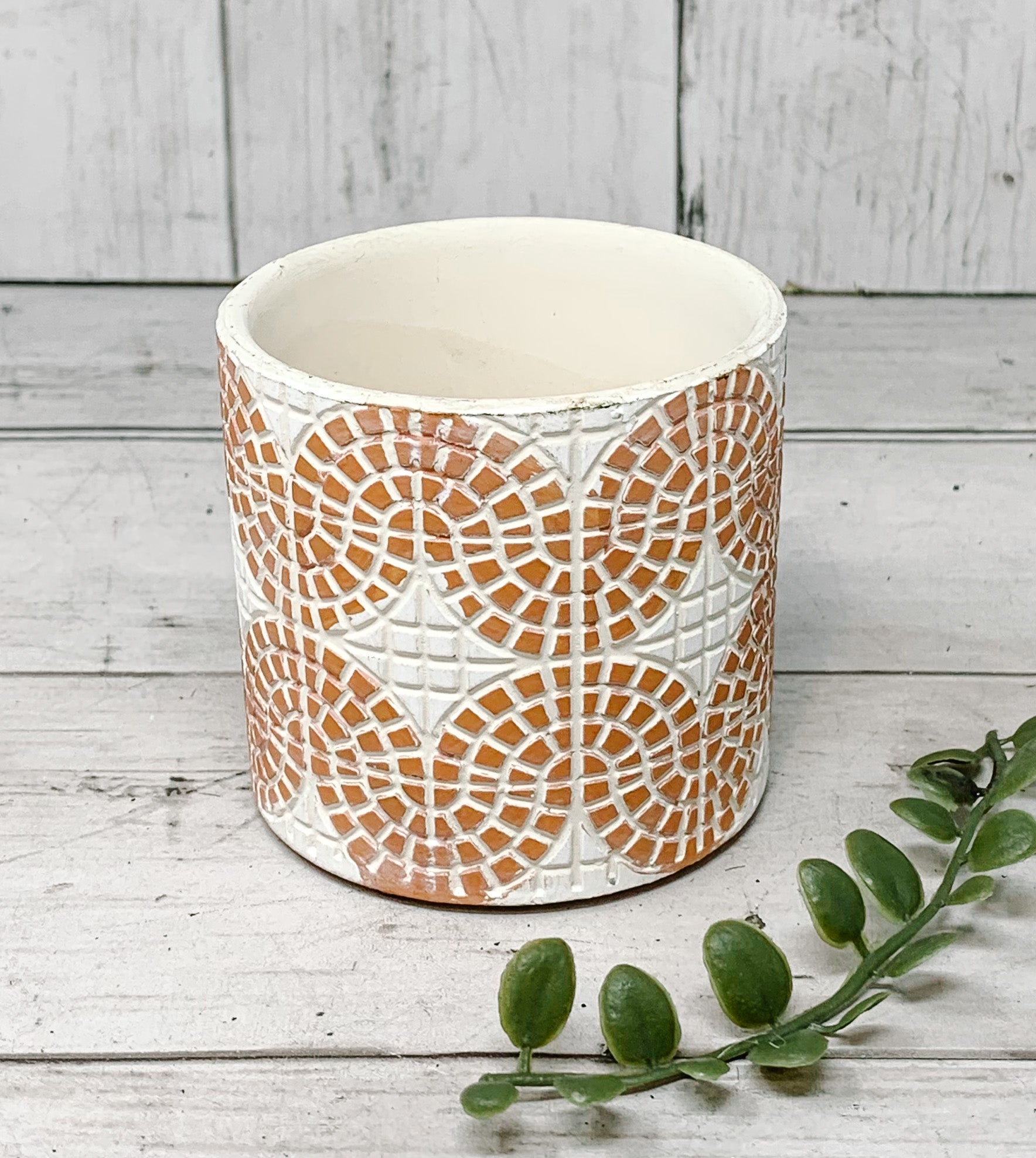 Coral and White Mosaic Ceramic Flower Pot