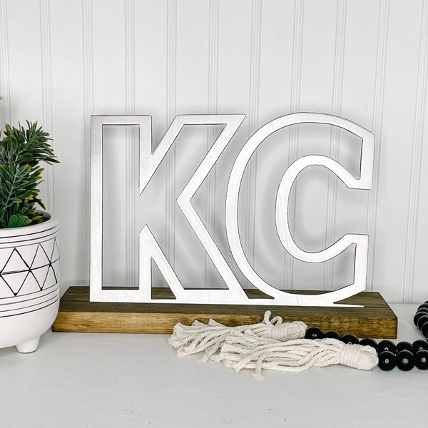 KC Block Letters on Wood Stand | Modern KC Shelf Decor