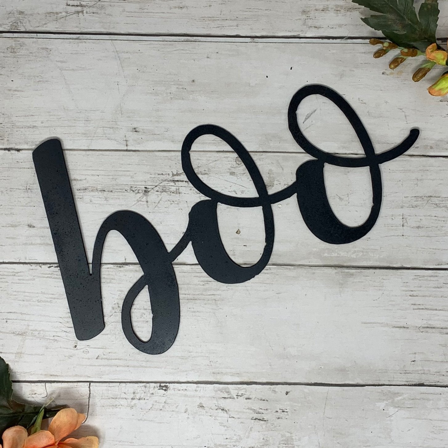 Black Metal Boo Farmhouse Script Word