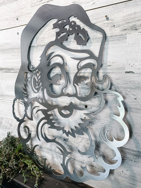 Large Vintage Santa Head | Metal Christmas Decor
