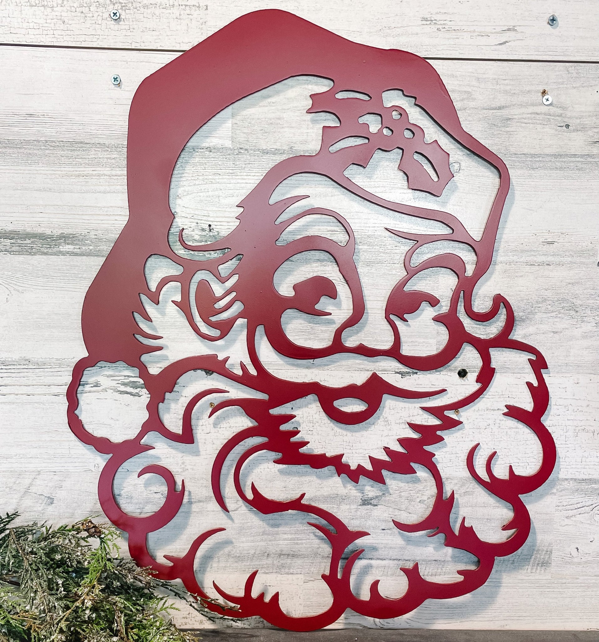 Large Vintage Santa Head | Metal Christmas Decor